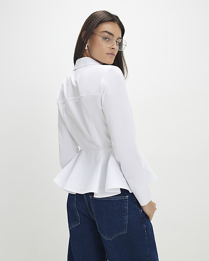 White Long Sleeve Peplum Shirt