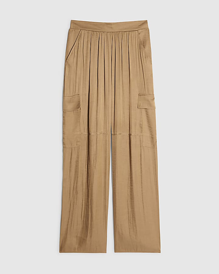 Beige Satin Cargo Trousers