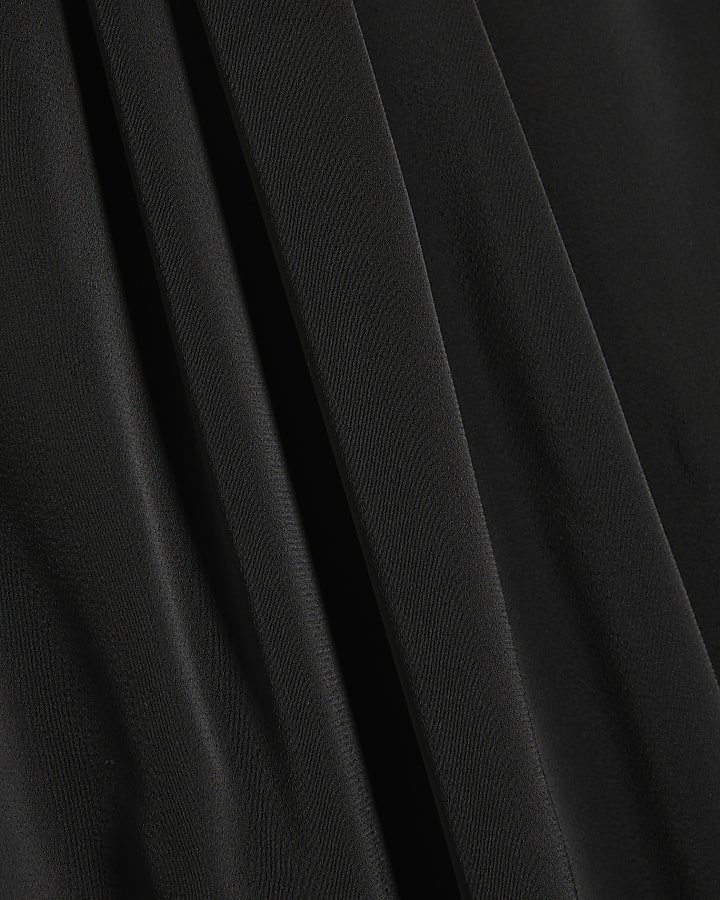 Black Pleated Neck Mini Shift Dress