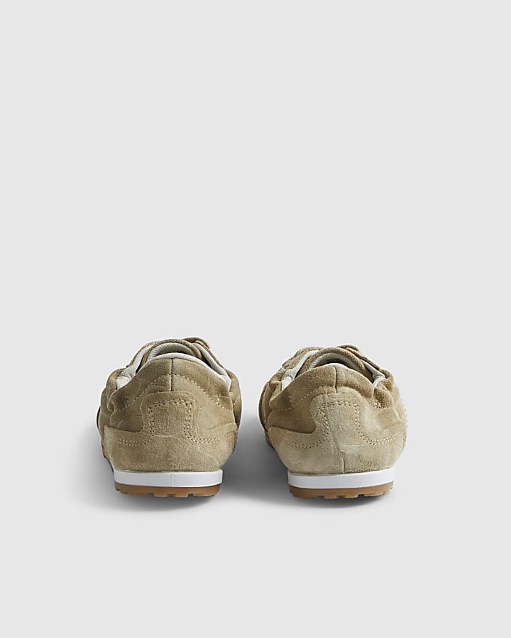 Cream Suede Elastic Back Trainers
