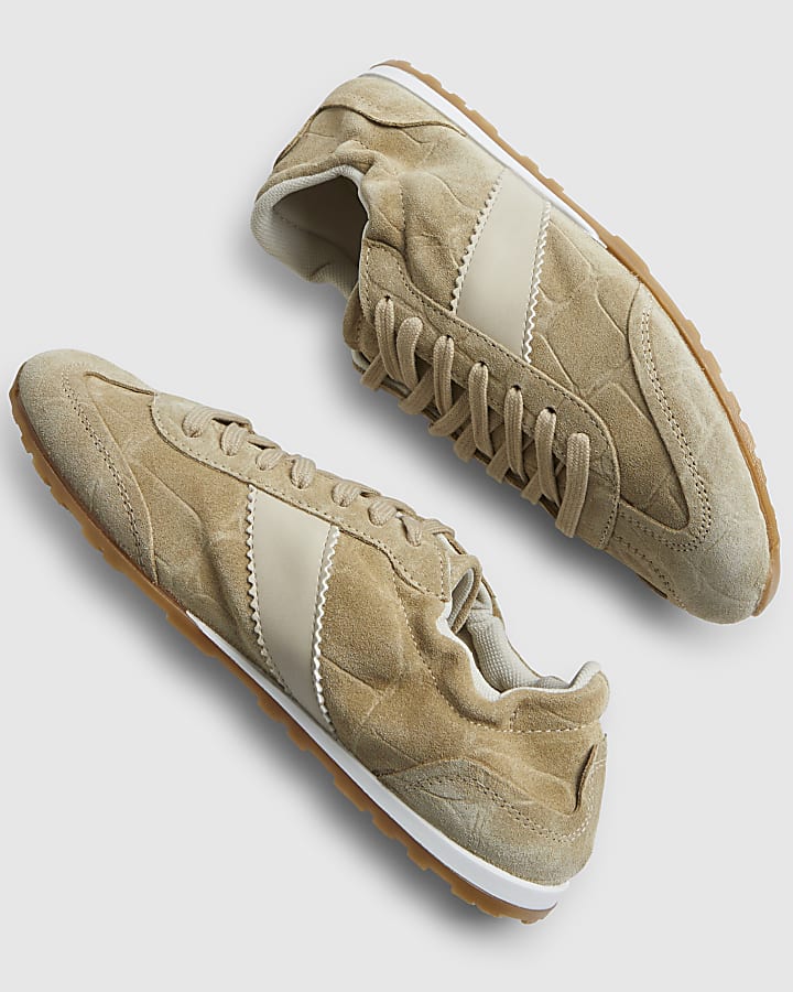 Cream Suede Elastic Back Trainers