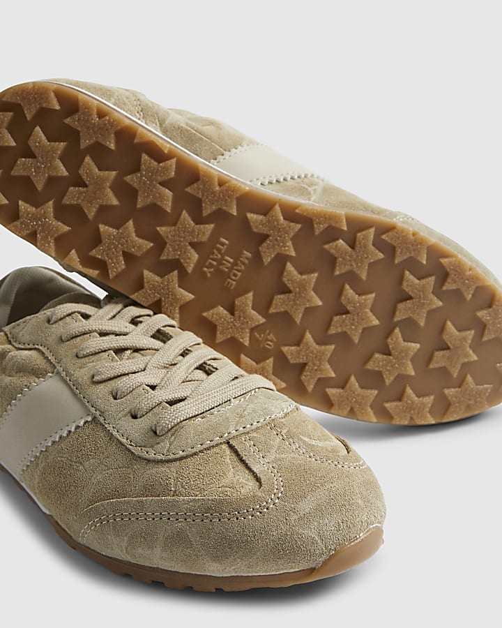 Cream Suede Elastic Back Trainers