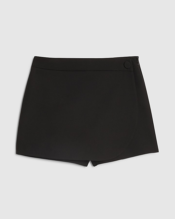 Black Wrap Front Mini Skort