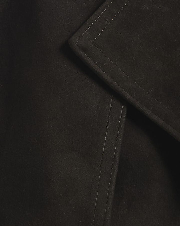 Brown Faux Suede Cropped Trench Jacket