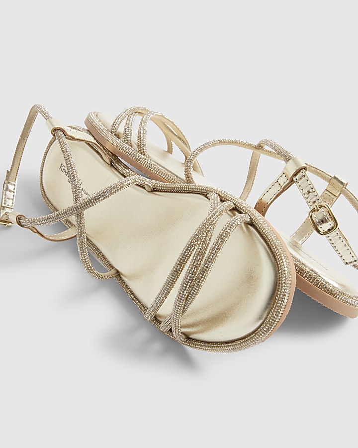 Gold Embellished Flat Sandals