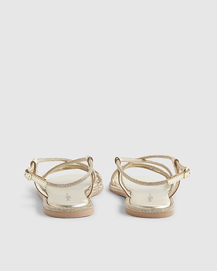 Gold Embellished Flat Sandals