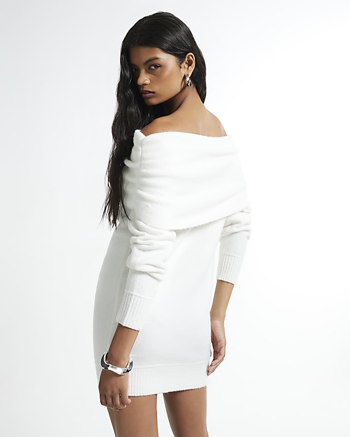 Cream Bardot Jumper Dress