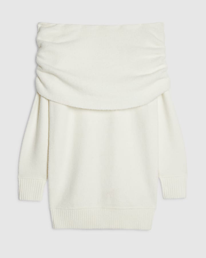 Cream Bardot Jumper Dress