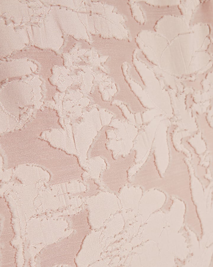 Pink Sleeveless Devore Burnout Midi Dress