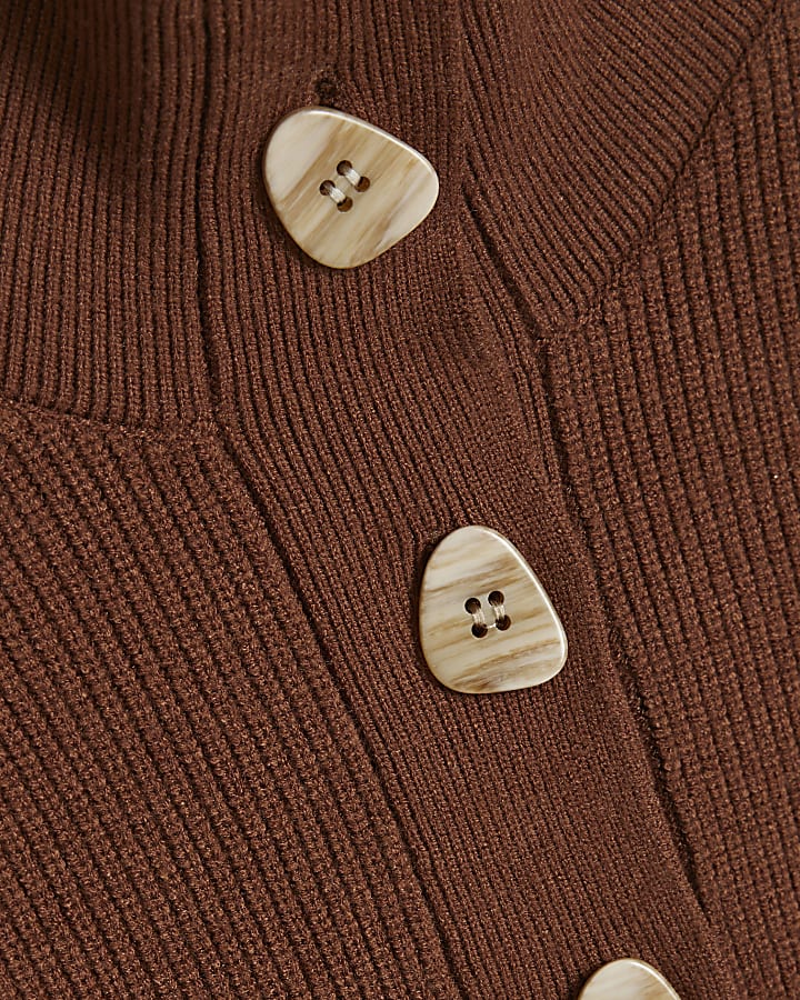 Brown Funnel Neck Knitted Tank