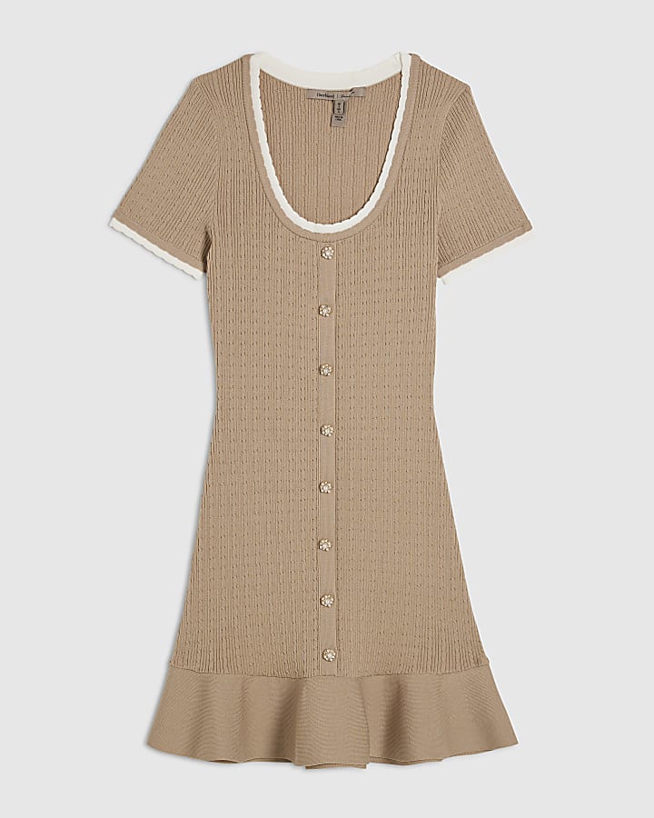 Beige Cable Knit Mini Dress