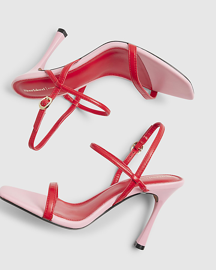 Red Open Back Heeled Sandals