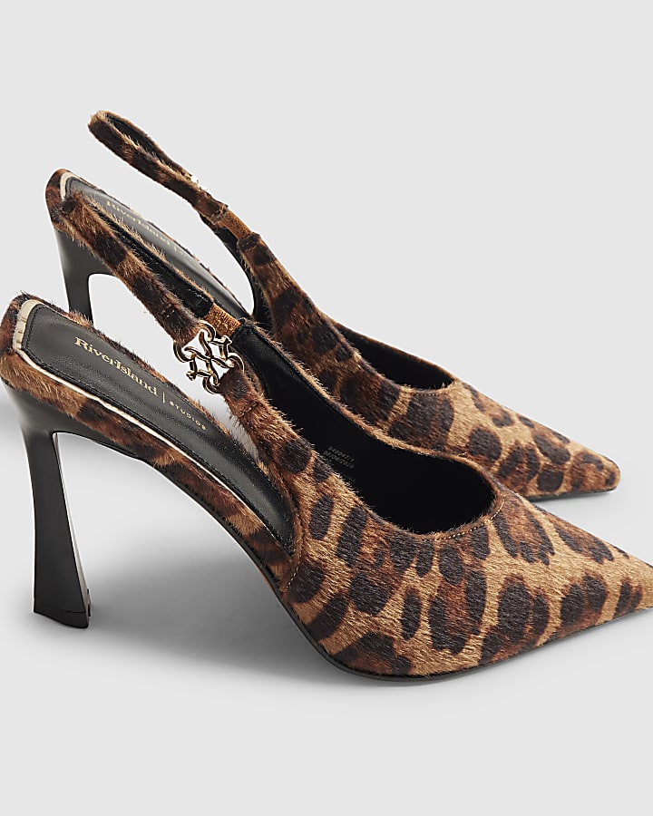 Brown Leopard Print Slingback Court Heels