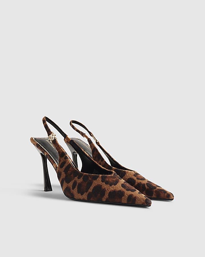 Brown Leopard Print Slingback Court Heels
