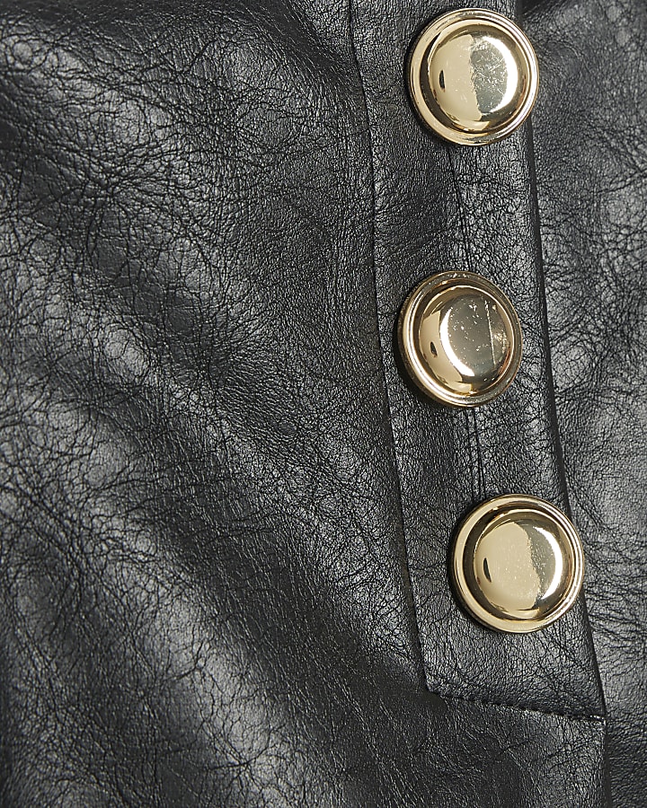 Black Faux Leather Button Detail Skort