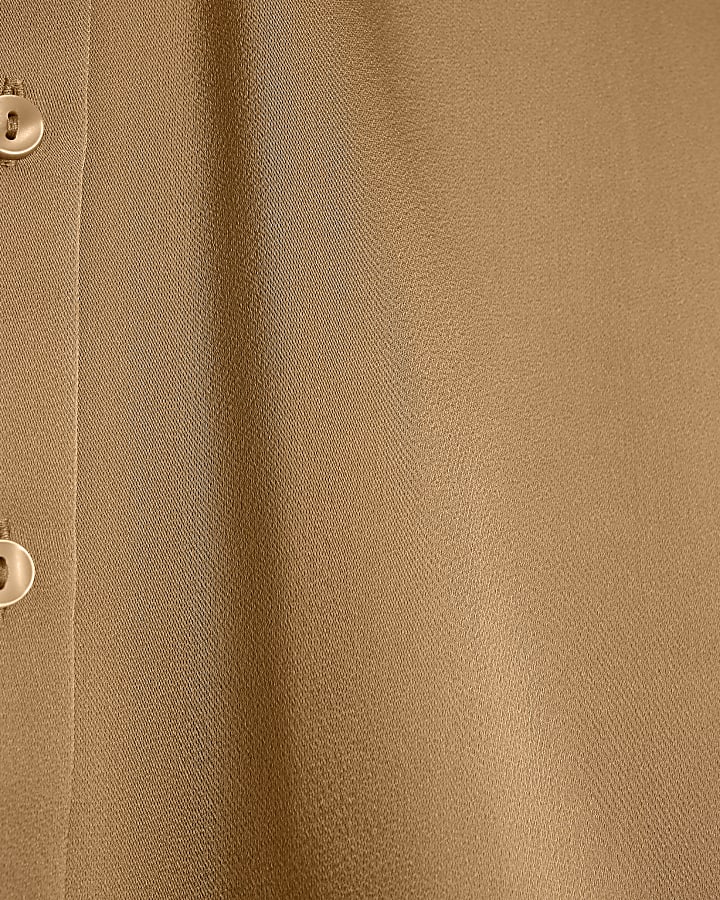 Beige Satin Short Sleeve Shirt
