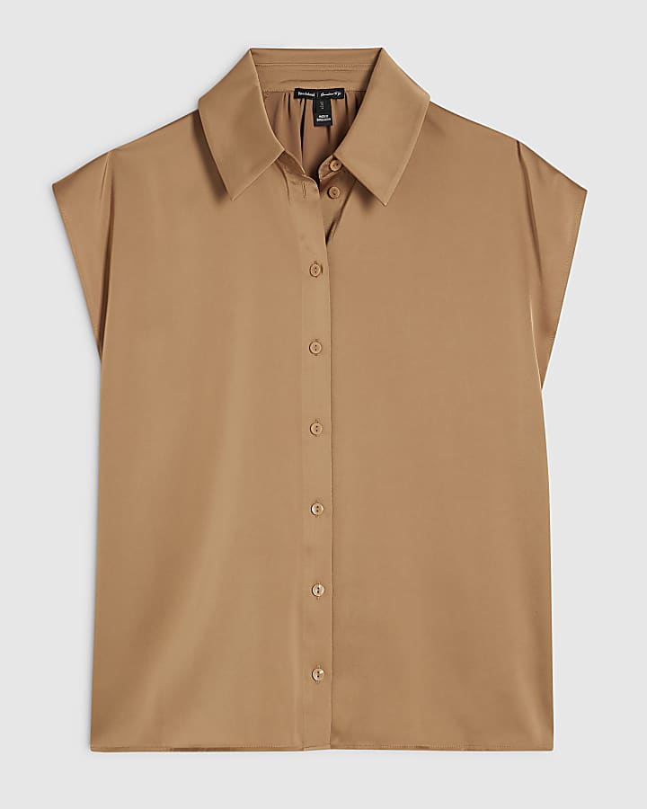 Beige Satin Short Sleeve Shirt