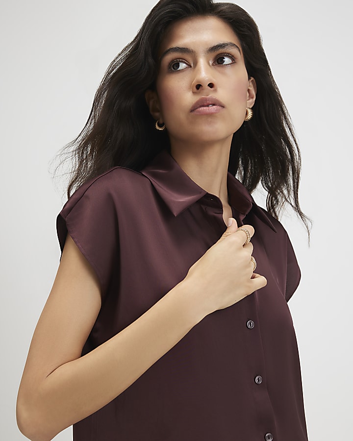 Red Satin Short Sleeve Shirt