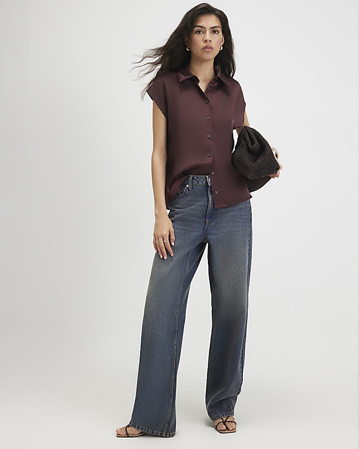 Red Satin Short Sleeve Shirt