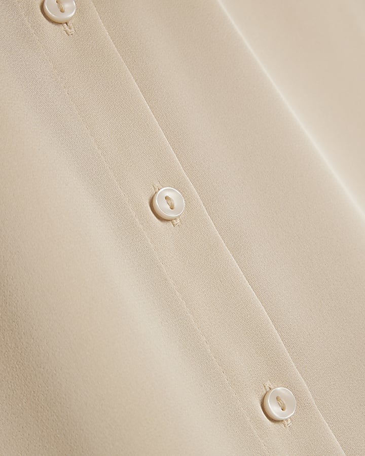 Cream Satin Short Sleeve Shirt