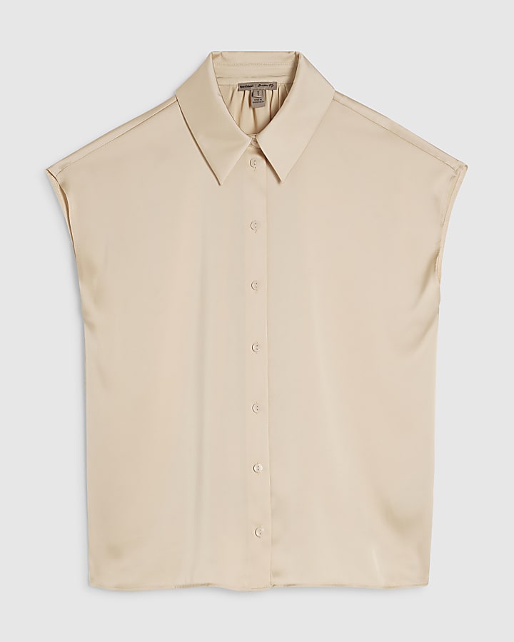 Cream Satin Short Sleeve Shirt