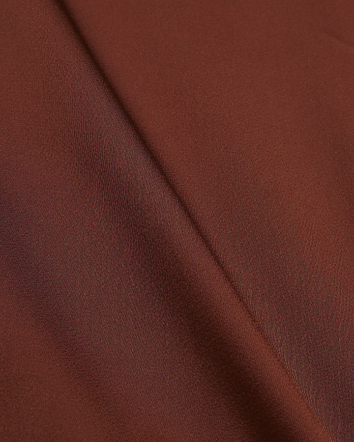 Brown Satin Short Sleeve Shirt