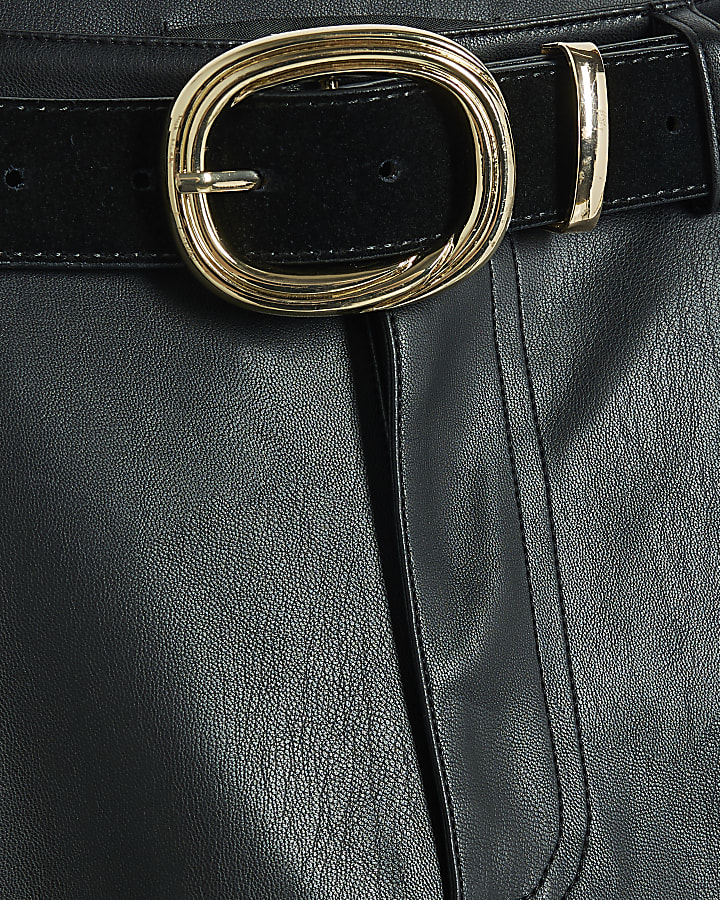 Black Faux Leather Straight Leg Trousers