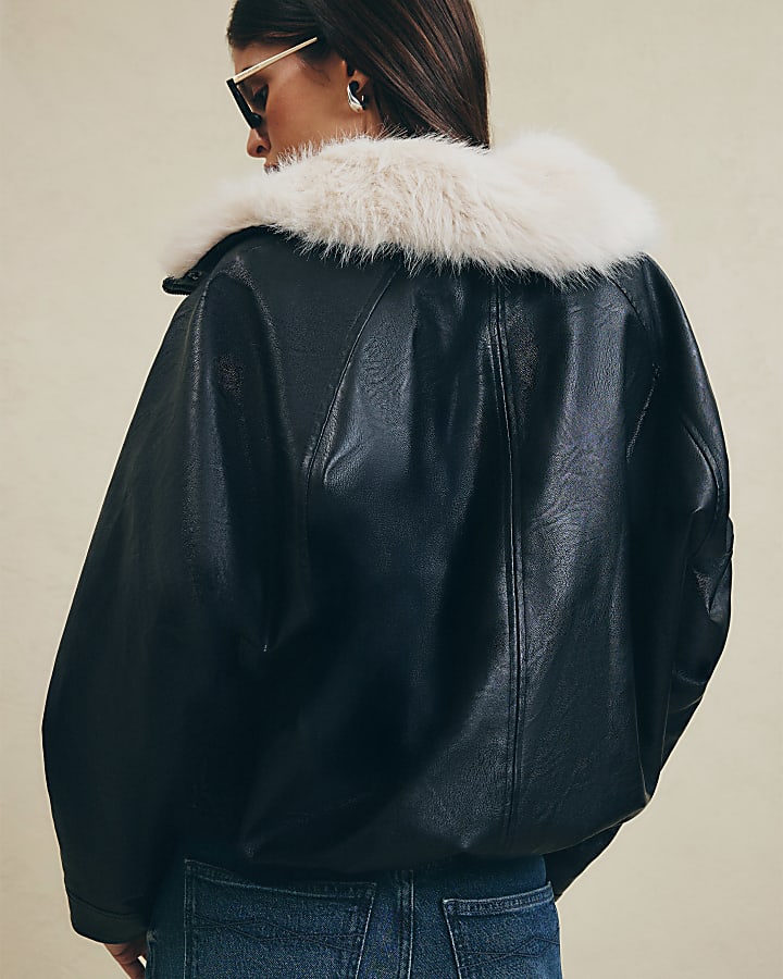 Black Faux Fur Collar Padded Jacket