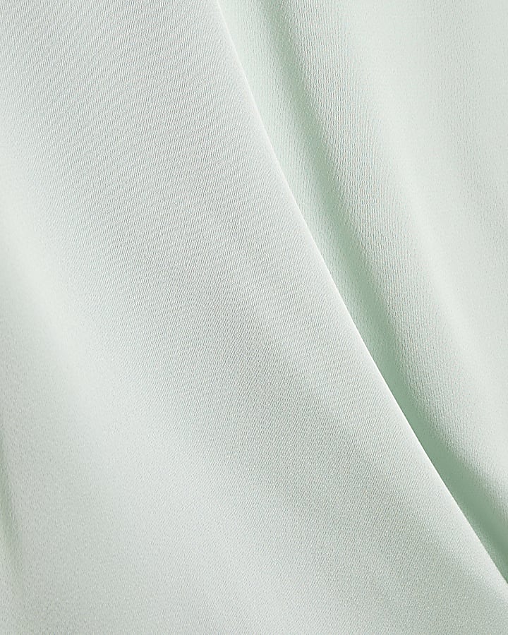 Green Collared Satin Wrap Blouse