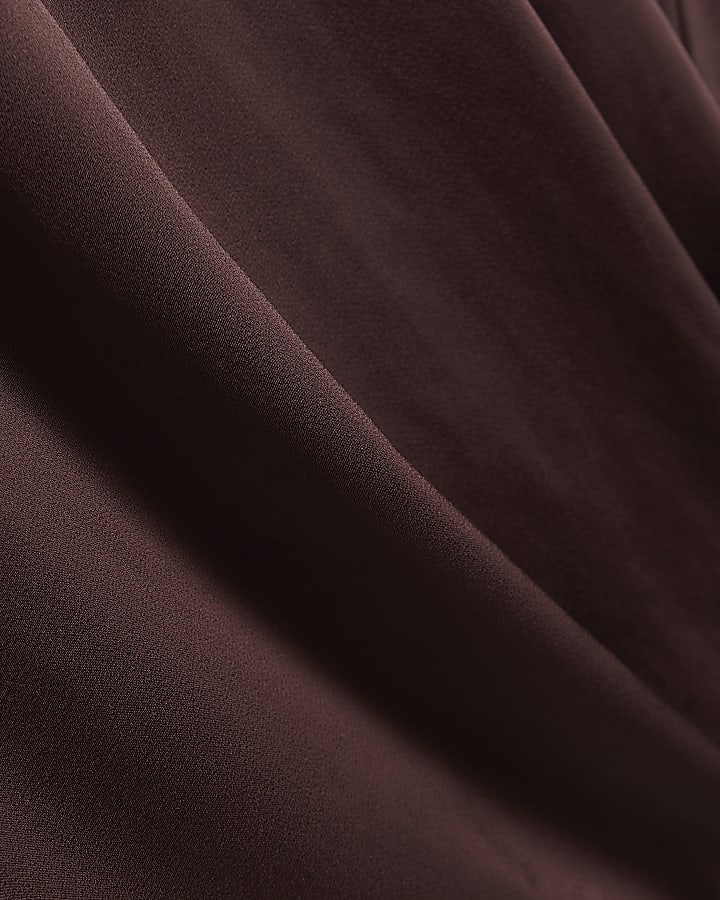 Brown Satin Collared Wrap Blouse