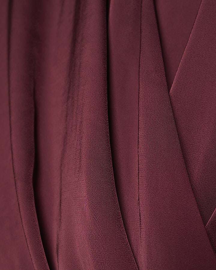Purple Collared Satin Wrap Blouse