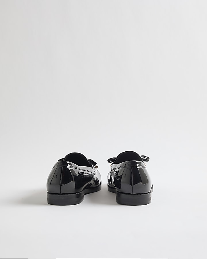Black Faux Leather Patent Bow Loafers