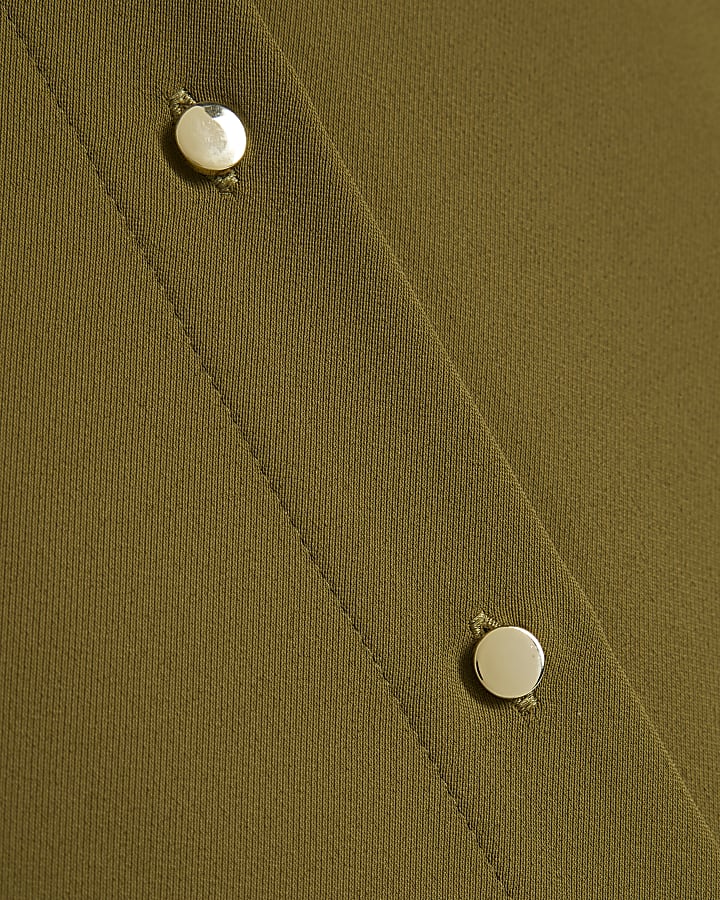 Khaki Sleeveless Crepe Shirt