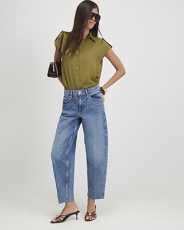 Khaki Sleeveless Crepe Shirt
