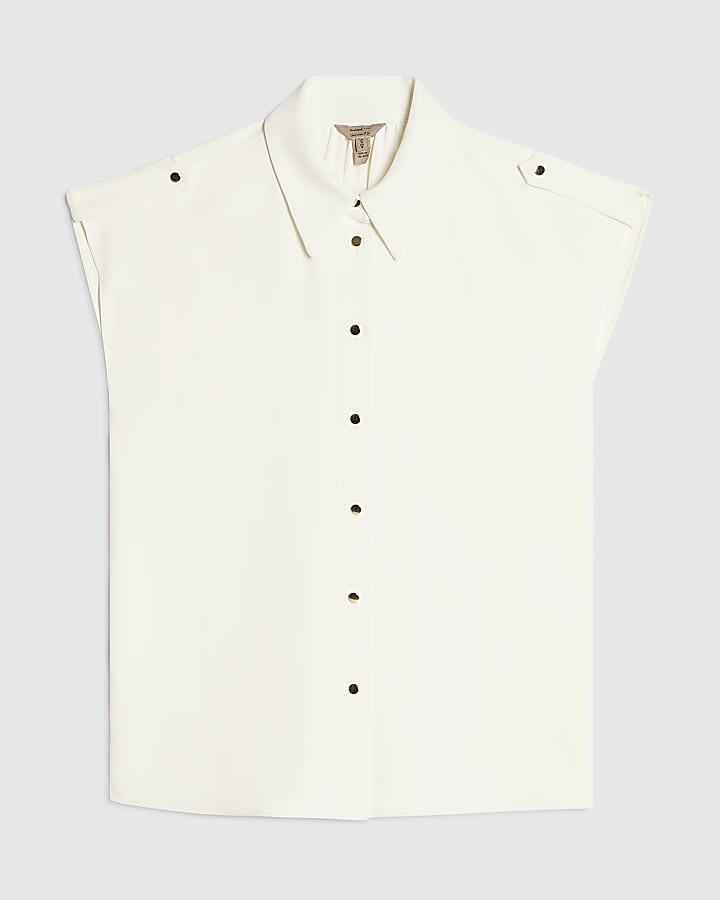 White Sleeveless Crepe Shirt