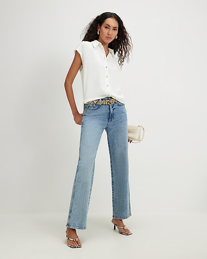 White Sleeveless Crepe Shirt