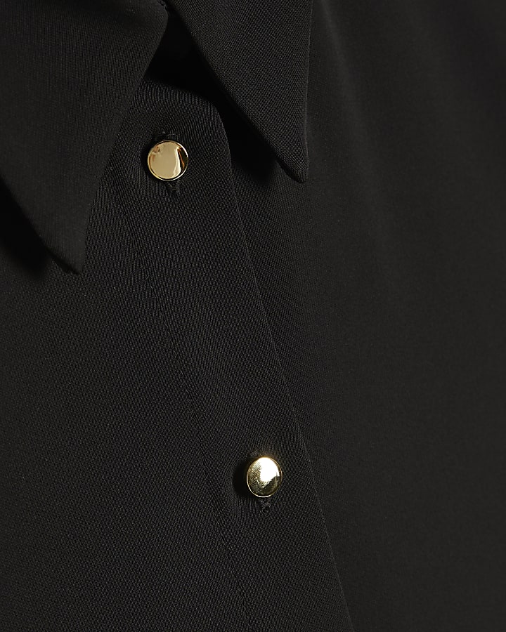 Black Short Sleeve Crepe Shirt