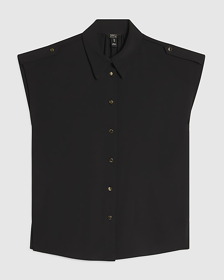 Black Short Sleeve Crepe Shirt
