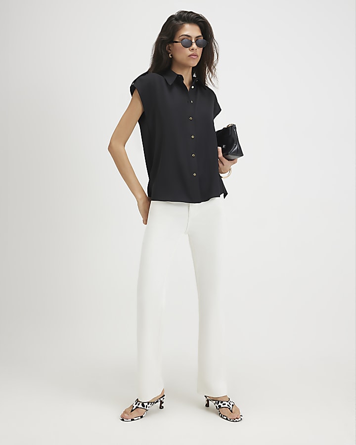 Black Short Sleeve Crepe Shirt