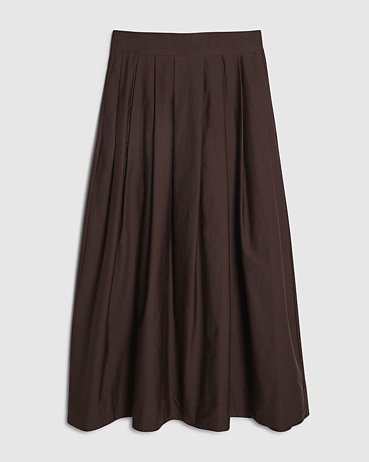 Brown Full A Line Midi Skirt