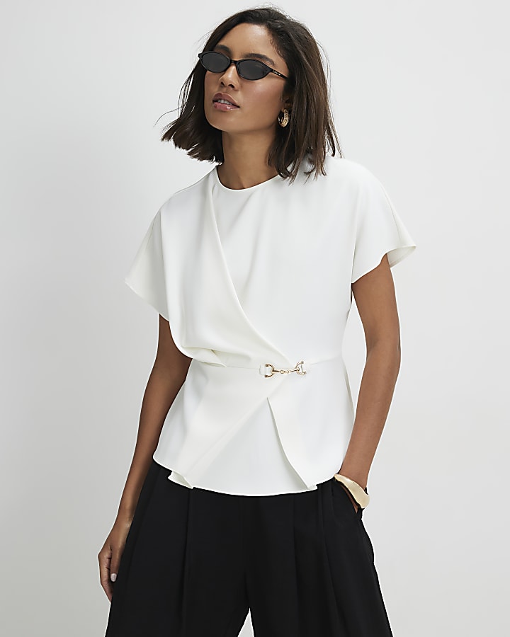 White Crepe Snaffle Detail Blouse