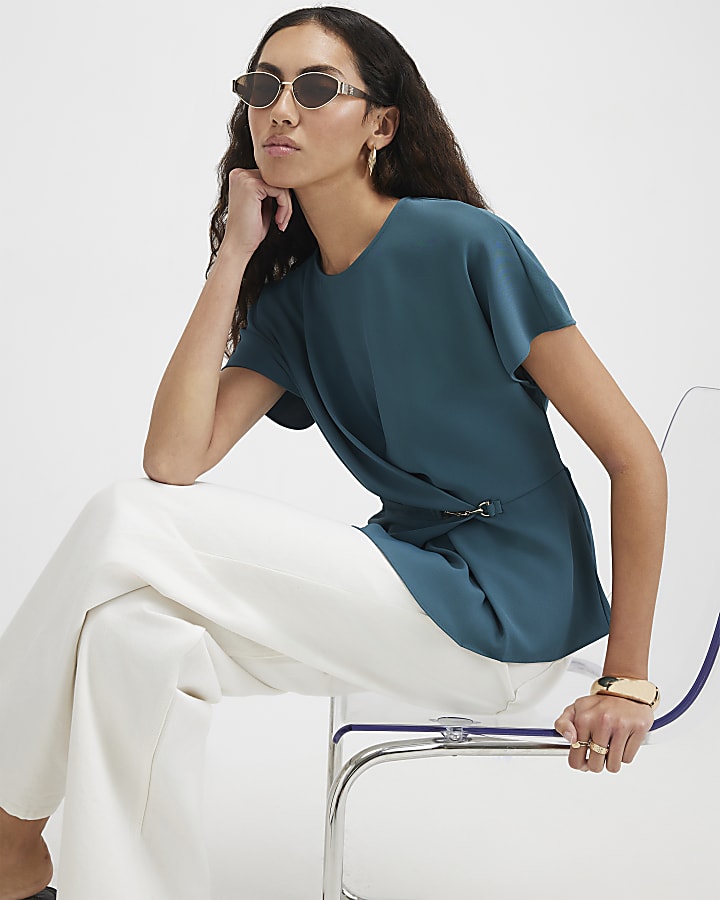 Green Crepe Snaffle Detail Blouse
