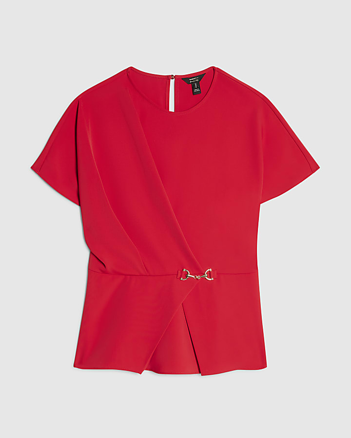 Red Crepe Snaffle Detail Blouse