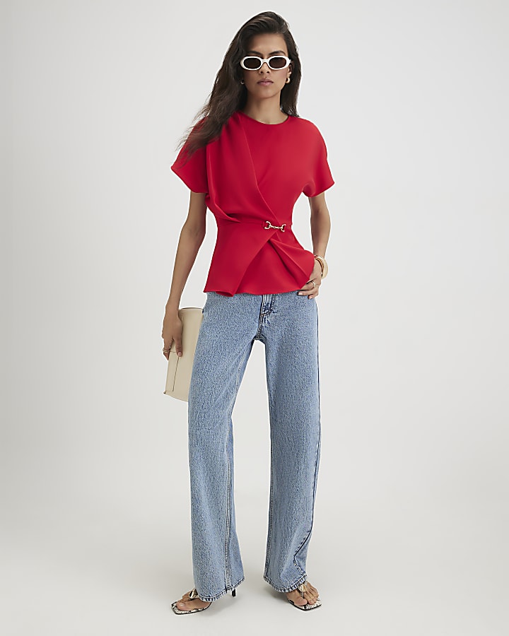 Red Crepe Snaffle Detail Blouse