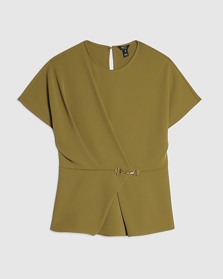 Khaki Crepe Snaffle Detail Blouse
