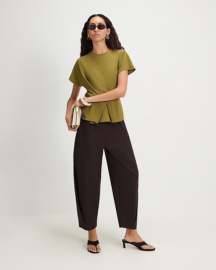 Khaki Crepe Snaffle Detail Blouse