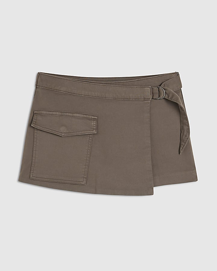 Khaki Wrap Over Cargo Skort