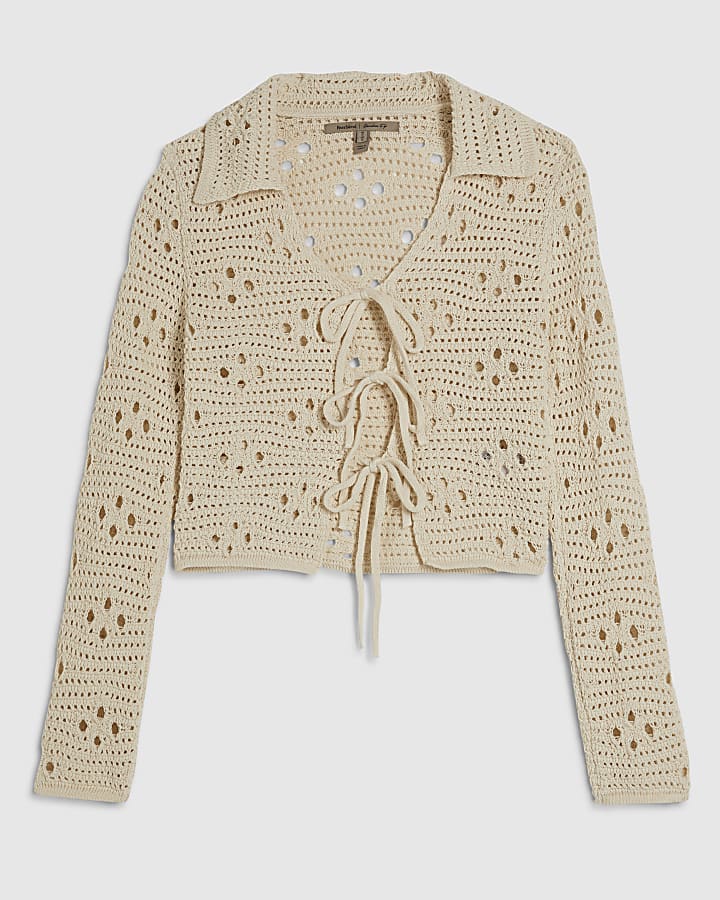 Cream Collared Crochet Cardigan
