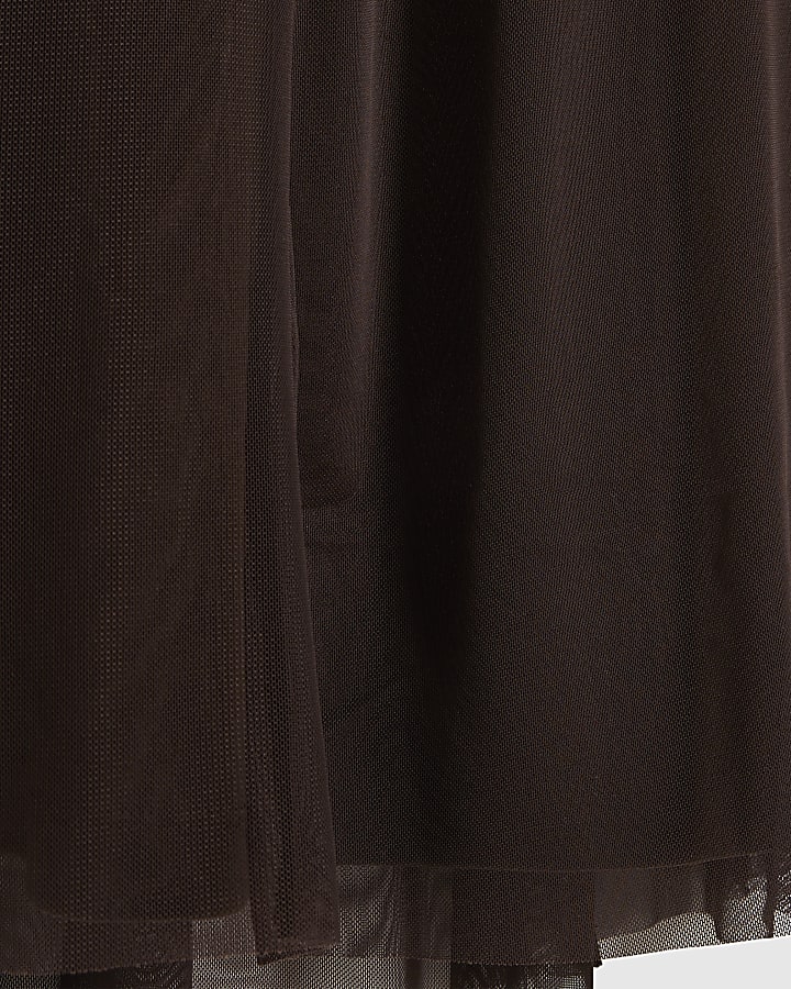 Brown Sleeveless Mesh Maxi Dress