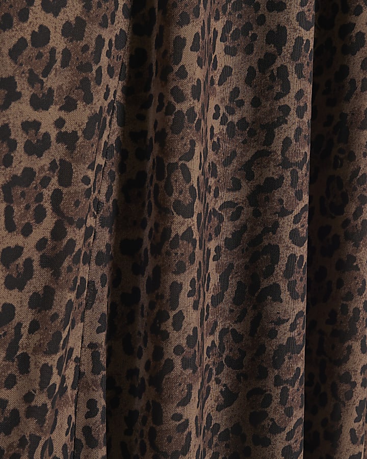 Brown Leopard Mesh Midi Dress